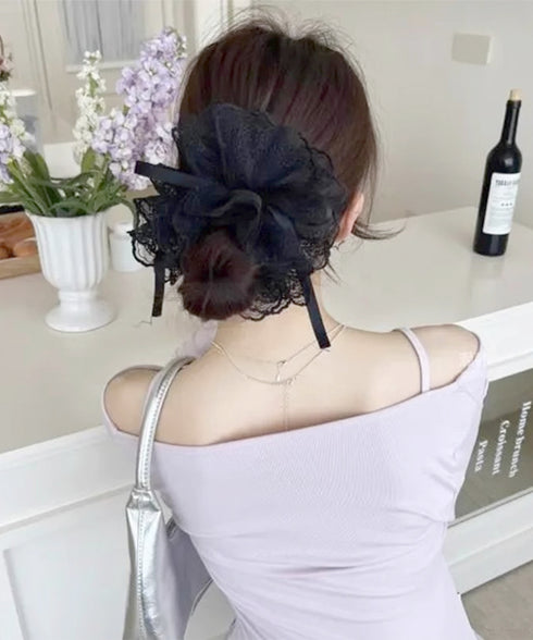 レースシュシュ ボリューム感 ヘアゴム レディース リボン まとめ髪 髪飾り お団子 オルチャン お洒落 大人 可愛い きれいめ デート 発表会 99QNSP-015